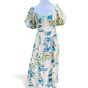 Tulip Creations Midi Dress Medium Floral Puff Sleeve Smocked Back Cottagecore